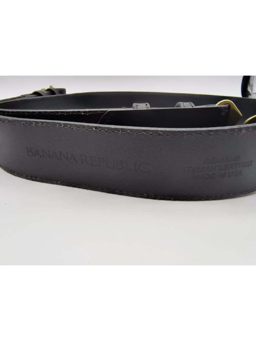 Banana Republic Black Leather Belt Large Brass Closure Made in USA